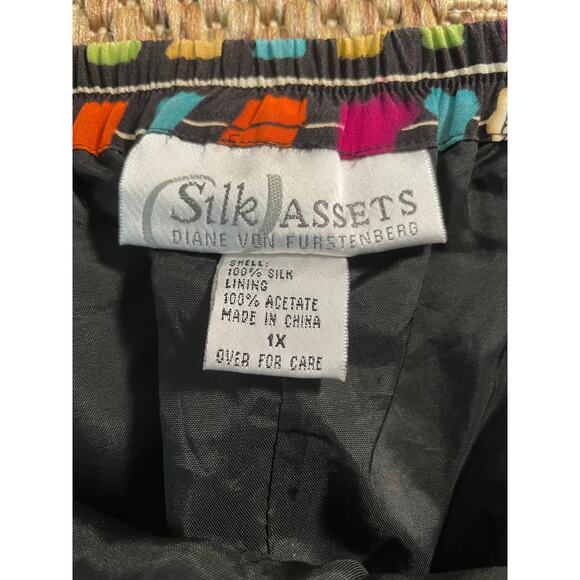 Vtg. Silk Assets Diane Von Furstenberg 100% silk skirt mod square pattern SZ 1X - Picture 4 of 8